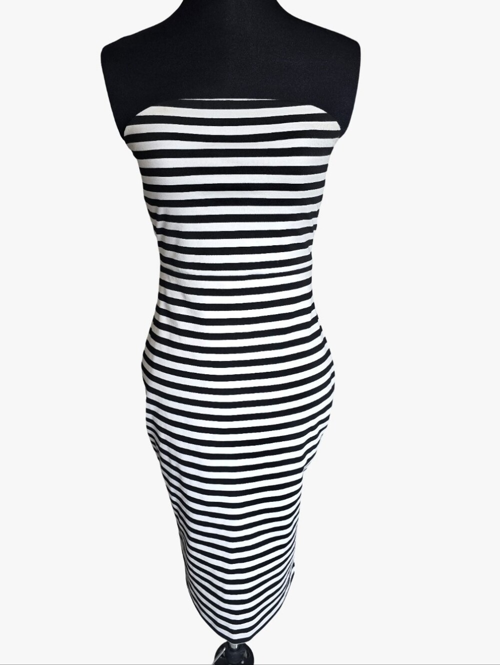 Express Black & White Strapless Striped Midi Dress Sz 6 Cocktail Wedding Guest - Picture 2 of 8